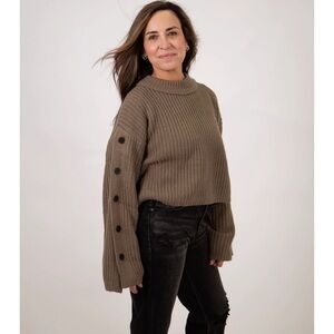 Miou Muse Button Sleeve Green Boxy Sweater - Size Large